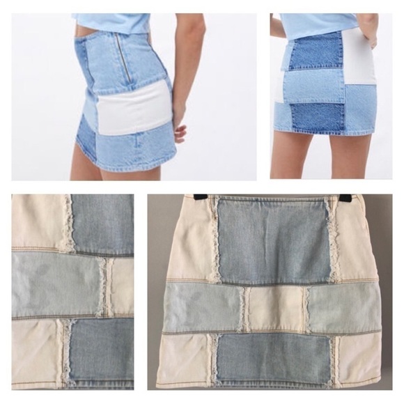 PacSun Dresses & Skirts - PacSun Two-Toned Mini Jean Skirt Patchwork Exposed Seams Cotton Denim Size 24